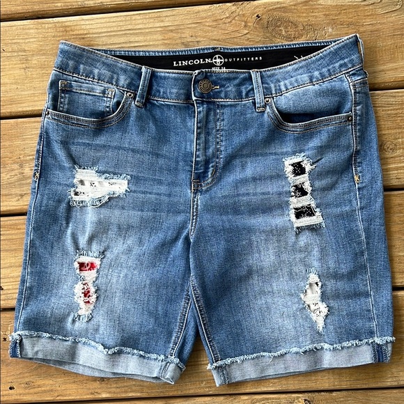 Lincoln Outfitters Pants - Lincoln Outfitters Distressed Blue Jean Shorts with Rolled Hem Sz 14